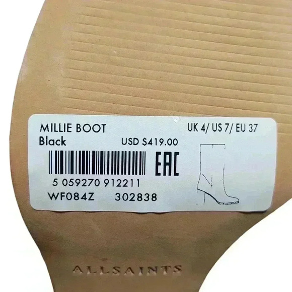 ALLSAINTS NWT Millie Leather Tall Black Ankle Boot Size EU 37 US 7 - Picture 11 of 12